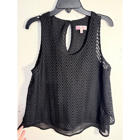 Candie's Tops - Candies Black Crochet Lace Sleeveless Blouse Keyhole Back Size Small